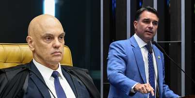 O ministro do STF Alexandre de Moraes e o senador Flávio Bolsonaro (PL-RJ), candidato à Presidência Foto: Carlos Moura/Agência Senado e Rosinei Coutinho/STF / Estadão