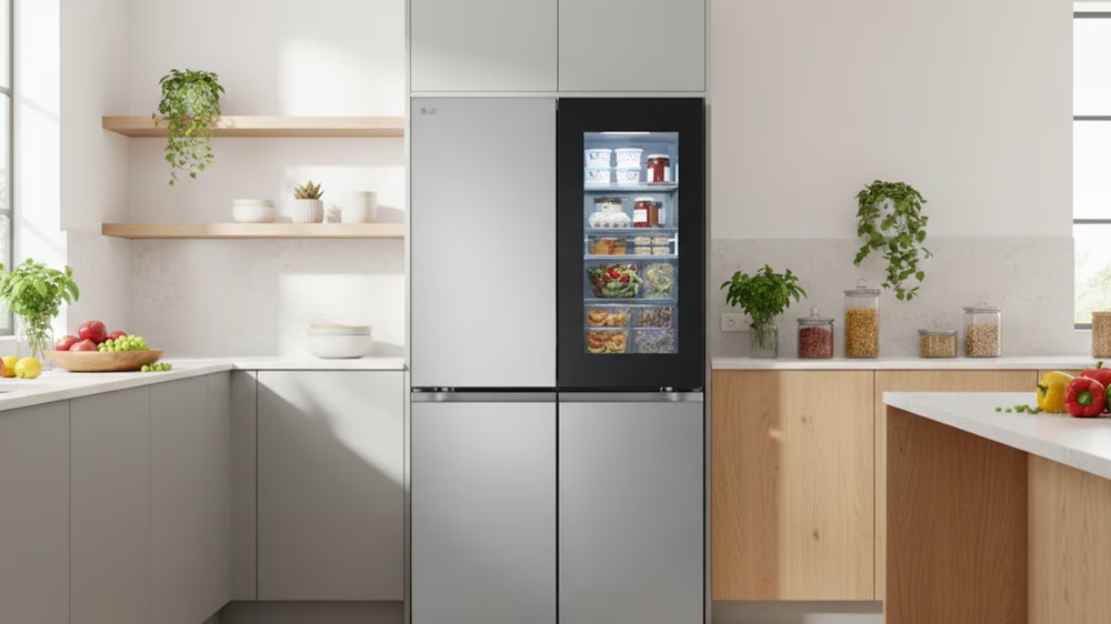 A LG GC-V24FFLHB conta com o recurso InstaView, que permite visualizar o interior da geladeira sem precisar abrir a porta — Foto: Divulgação/LG